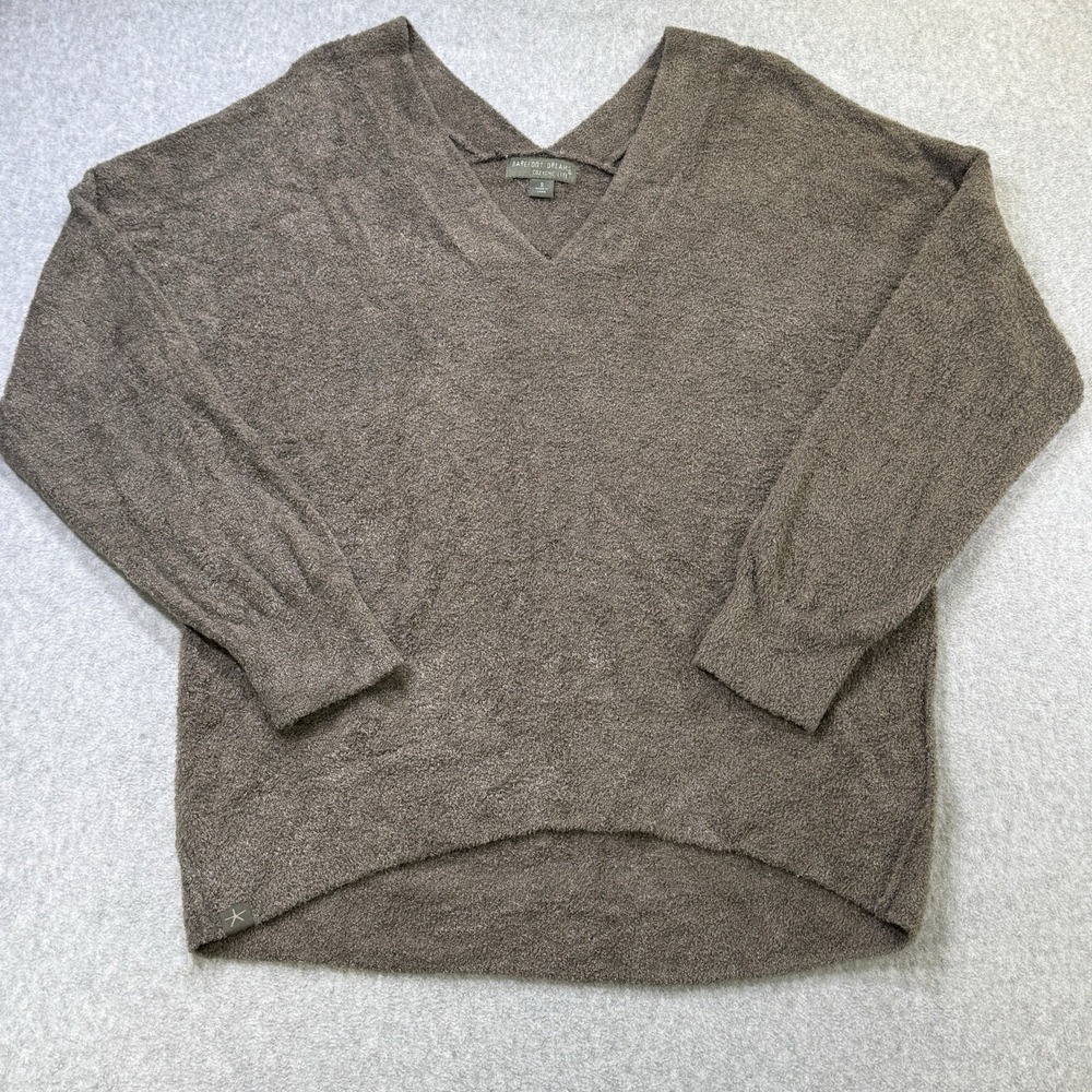 Barefoot‎ Dreams CozyChic Lite V-Neck Sweater Taupe Brown Lounge Knit S